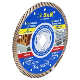 S&R Turbo Diamond Cutting Disc 180 mm / 7 Inch (180 x 10 x 22.2/15.88 mm) with Rhombus Hole and Reducer 22.23 mm to 15.88 mm Bore for Concrete, Brick, Masonry, Tiles