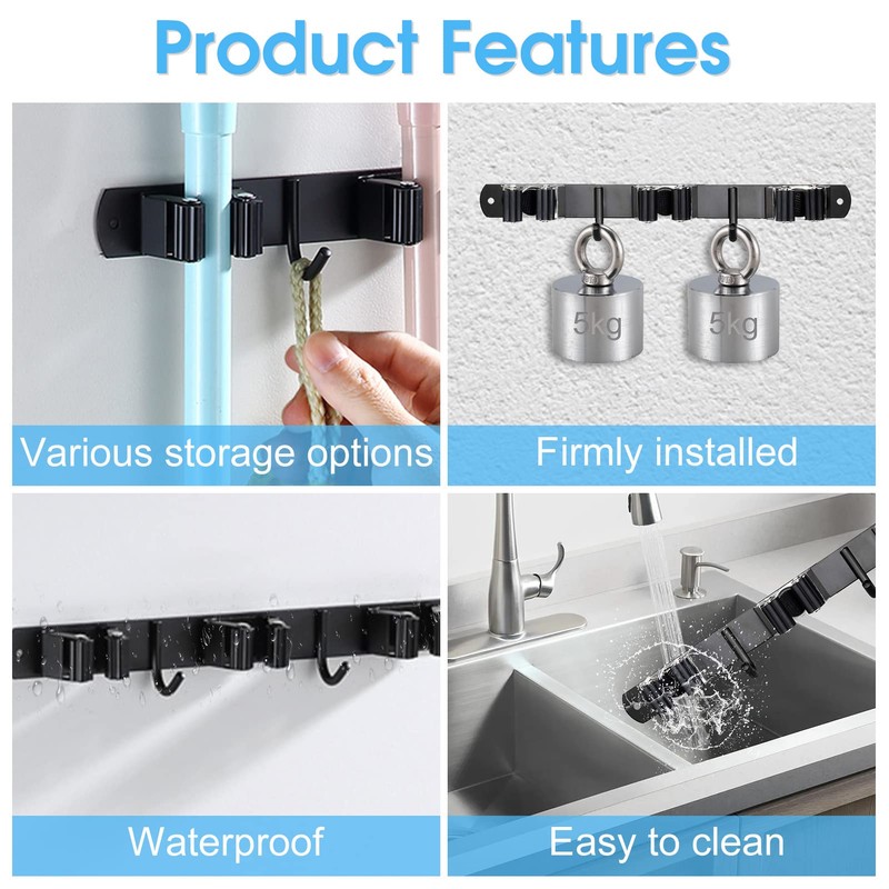 Huryfox Mop and Broom Holder Wall Mounted - Sturdy Stainless
