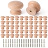 Pinkunn 50 Pcs Wood Unfinished Drawer Knobs, Round Mushroom Shape