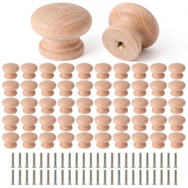Pinkunn 50 Pcs Wood Unfinished Drawer Knobs, Round Mushroom Shape Wooden Cabinet Knobs for Dresser Mushroom Drawer Pulls Handles, Furniture DIY Crafts