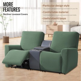 KEKUOU Recliner Loveseat Covers, 4 Pieces Stretch Recliner Sofa Covers for 2 seat Reclining Loveseat Couch, Furniture Protector with Elastic Bottom for Babies and Dogs. (Loveseat, Greyish Green)