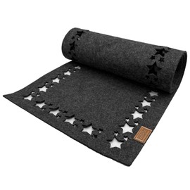 Miqio Design Felt Table Runner Stars | Winter Table Runner | 100 x 30 cm Washable | Felt Runner 0ekotex Felt Fabric with Genuine Leather Label | Tablecloth Christmas Dark Grey Anthracite