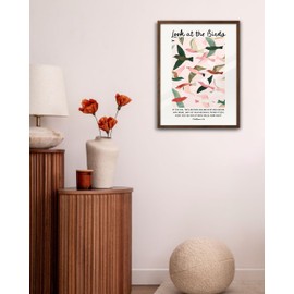 EcoHest Walnut Color OAK Wood Framed Wall Art, 12x16in Matthew 6 Look At the Birds of the Air Bible Verse Christian Wall Art, Modern Bedroom Decor For Living Room Bathroom Religious Gift 1Pack