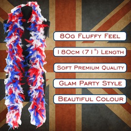 Red, White & Blue Feather Boa 80g Deluxe Turkey Feather Scarf Shawl