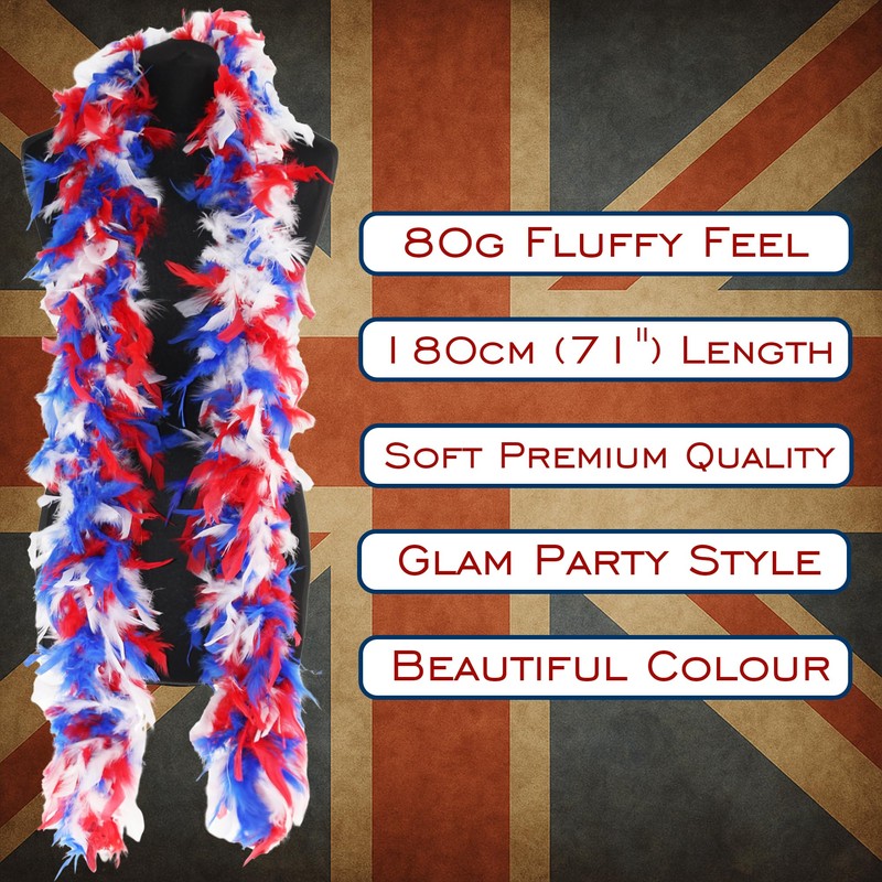 Red, White & Blue Feather Boa 80g Deluxe Turkey Feather