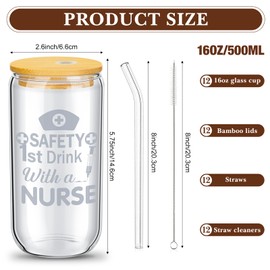 Uiifan 12 Pcs Nurse Gifts for Women 16 oz Can Shaped Glass Cups with Lids and Straw Funny Nurses Week Appreciation Gifts Nurse's Day Gift for Christmas Graduation Birthday School Supplies (Classic)