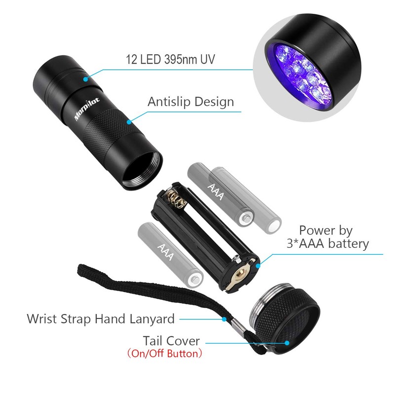 morpilot Black Light, UV Blacklight Flashlights 4 PCS 12 LEDs