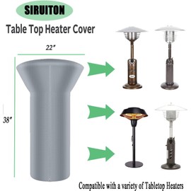 SIRUITON Tabletop Heater Cover Waterproof with Zipper Water-Resistant 22 Inch Round Stand-Up Table Top Patio Heater Cover，Grey