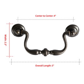 HOUSEHOOK Oil Rubbed Bronze Drop Bail Drawer Pulls 4 Pack, 4 Inch Hole Center, Vintage Cabinet Handles with Traditional Bead Center, Colonial Style Hardware for Dresser or Cupboard