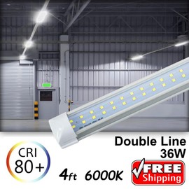 [4PACK] Alpha LED 4FT 18W 36W Double Line Integrated 6000K-6500K Cool White Light Bulbs Clear Lens Bright Dual End Replacement 4 FT Plug & Play Ready No Fixture Needed T8 T10 T12 Plug N Play