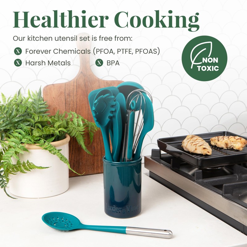 Larder & Vine 12-Piece Silicone Kitchen Cooking Utensils Set with