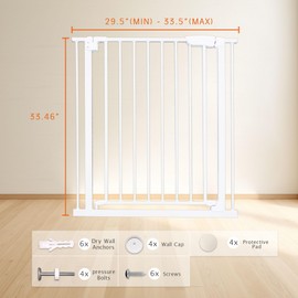 Upotif® 29.5-33.5" Baby Gate for Stairs, Automatic Closing Extra Wide Dog Gate, Pressure Borehole Double Mounting, Children Walk Safe Children Gate, Durable Children Gate, White