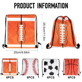 Dyrfolm 24 Pcs Sport Drawstring Bags,Sports Drawstring Backpack,Sport Party Favors Goodie Bags for Soccer Baseball Basketball Football Sport Themed Gift Party(Sport Style,9.84 x 11.6 inch)