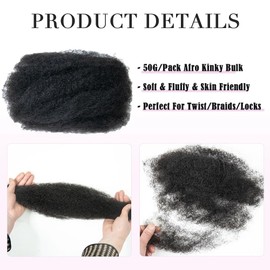 Afro Kinky Bulk Human Hair for Dreadlocks Extensions Permanent Locs Mini Twist Braiding Afro Kinky Human Hair for Locs Extensions 16 Inch 50 Gram