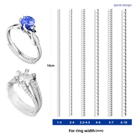 15-Pack Silver Ring Size Adjuster & Reducer,Invisible Sizer Set for Loose Rings,2 Styles 6 Sizes Spiral & 3 Sizes Metal Guard, Stop Rings from Falling Off for Men and Women