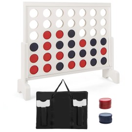 Costzon Giant 4-in-a-Row Game Set, Wooden Jumbo 4-to-Score Game with 42 PCS Chips & 600D Oxford Fabric Carrying Bag, Indoor Outdoor Line-up-4 Game for Kids & Adults, Ideal for Camping (White)
