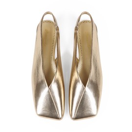 Pomoxikn Women's Slingback Flats Fashion Comfortable Casual Work Flats for Women Elegant Square Toe Gold Shoes