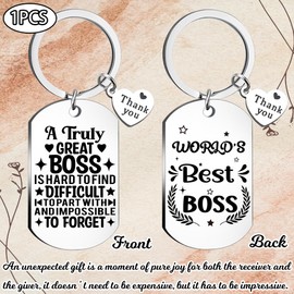 Best Boss Gifts Appreciation Keychain - Thank You Office Retirement and Farewell Keychains for Women and Men Boss, Team Leader, Birthday, Thanksgiving, Bosses Day, Christmas Gift from Employees
