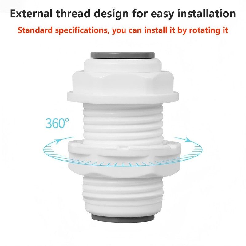 Qrity 1 Set Bulkhead Fitting, Water Filter Fitting, 1/4 Inch
