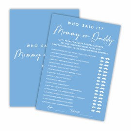 Guess Who Said It? Mommy Or Daddy Baby Shower Game Cards - Minimalism Blue - 30 Double-Sided Fill in Style Game Cards for Gender Reveal, Baby Announcement, Party Games & Activity - C04