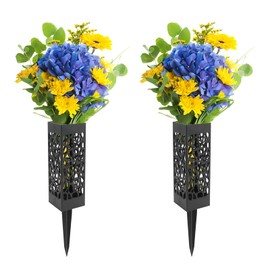 ShawFly 4 x Grave Vase with Ground Spike, Grave Flower Holder, Cemetery Vase for Decoration of Cemeteries and Gardens, Plastic Cemetery Vase
