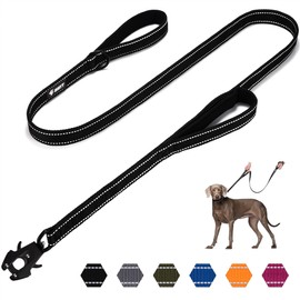 GEIT 4/5/6FT Dog Leash, Heavy Duty Dog Training Leash with Double Handles, Reflective Rope Leash with Quick Release/Locking Tactical Frog Clip for Small Medium and Large Dogs