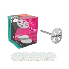 STALEKS PRO Pododiscus base M 20 mm with 5 refills 180 grit. Stainless steel. Pedicure disk. Long shaft.