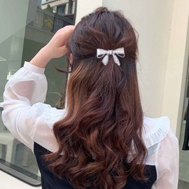 Inilbran Vintage Crystal Bow Hair Clip Rhinestone Bow Hair Barrettes Silver Crystal Pearl Barrette Head Clips Sparkly Cz Pearl Hairclip Headwear Pearl Crystal Wedding Bridal Hair Accessories for Women