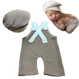 CUTEBBPHOTO Newborn Baby Boy Suspender Pants Photo Outfits Gentleman Photography Outfit Girl (Coffee, 0-3 M)