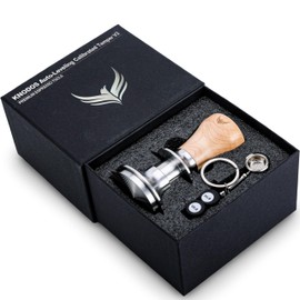 KNODOS 58.5mm Spring Loaded Espresso Tamper with Maple Handle – Professional Stainless Steel 30LB Calibrated Coffee Tamper for Perfect Espresso