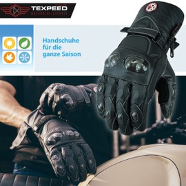 Texpeed Men's Leather Motorcycle Gloves - Waterproof Biker Moped Armoured Ankle Protection - For Summer or Winter - Black - Long Style - XL