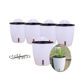 5 Pack Visible Water Level Self Watering Planter with Inner Pot,Hanging Planters,Wall Mounted Plants Holder,Small Flower pots Indoor Out Flowerpot with 5 Hooks for All House Plants (White)