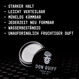 Don Quiff Hair Wax, Beegan, Strong Hold, Can Be Reshaped at Any Time, Combable, Matt, Water-Resistant, Best Premium Hairwax, Hair Wax, Matte, Styling Wax