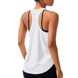 JOYSPELS Workout Tank Tops for Women Sleeveless Loose Fit Racerback Gym Yoga Athletic Running Shirts Quick Dry Lightweight Breathable White
