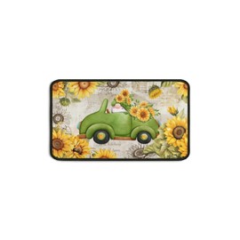 Kuyig Home Rooster Kitchen Mats for Floor Sunflower Kitchen Rugs Sets of 2 Non Slip Absorbent Washable Kitchen Rugs Anti Fatigue 17"x47"+17"x30"