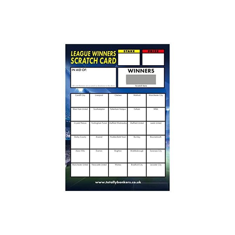 Totally Bonkers - Football Fundraising Scratch Cards - 30 Square