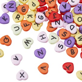 HOBBIESAY 180Pcs 6 Colors Heart Spacer Beads with Random Letters Opaque Acrylic Charms Purple Love Shaped with Horizontal Hole Letters Beads for DIY Crafting Earrings Necklaces