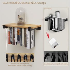 NANATI 2 Set of Floating Bookshelf, Pine Wood Invisible Bookshelf, Hanging Bookshelves for Wall, Unique Space Saving Wall Bookcase (16.5L×8.7W×1.5H)