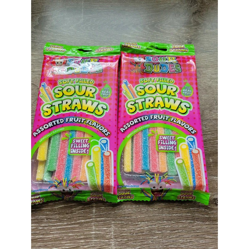 World Confections Sour Dudes Candy, Soft Filled Sour Straws.1ea 4.5oz