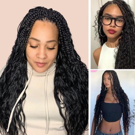 8 Packs Crochet Box Braids Pre Looped 10 Inch Boho Crochet Braids with Curly Ends 1B/27 Goddess Box Braids Crochet Hair for Black Women