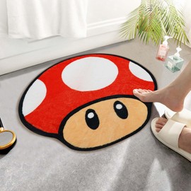 Faptoena Cute Mushroom Bath Mat Red Irregular Shaped Bathroom Rugs for Kids Non-Slip Absorbent Washable Bath Mat Shaggy Kids Bedroom Rug Decor Entrance Door Mat for Shower Room and Bathtub