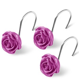Litabel Rose Flower Shower Curtain Hooks 12PCS,Home Decorative Burgundy Rose Shower Curtain Hooks Metal Rustproof Cute Rose Flower Shower Hooks Rings Bathroom Shower Rods Decoration Accessories