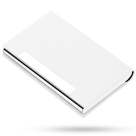 Padike Business Card Holder, Business Card Case Professional PU Leather & Stainless Steel Multi Card Case,Business Card Holder Wallet Credit Card ID Case/Holder for Men & Women. (T-White)