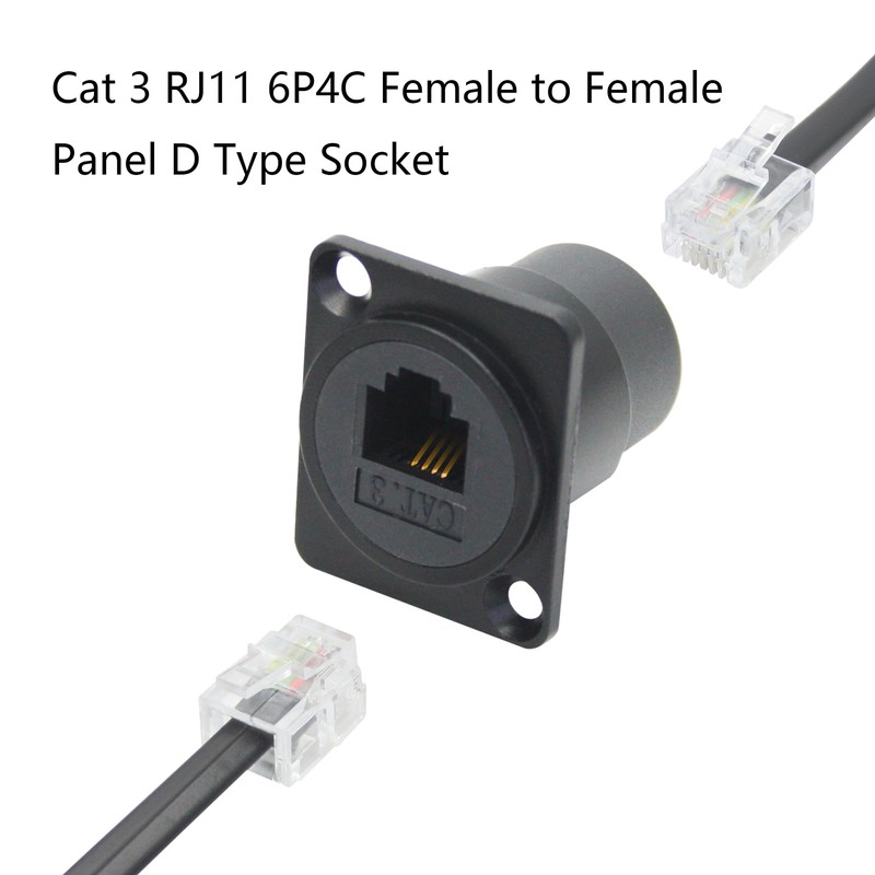 2Pcs RJ11 6P4C Panel Mount Telephone Socket,D-Type RJ11 Cat3 Female