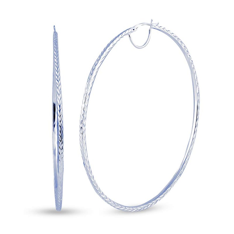 925 Large Sterling Silver Diamond-Cut Hoop Earrings Italian Design Click-Top
