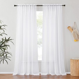 NICETOWN White Sheer Curtains 102 inch Long 2 Panels Set, Rod Pocket Airy & Breathable Voile Sheer Window Curtain Drapes with Light Filtering for Living Room / Bedroom, W54 x L102