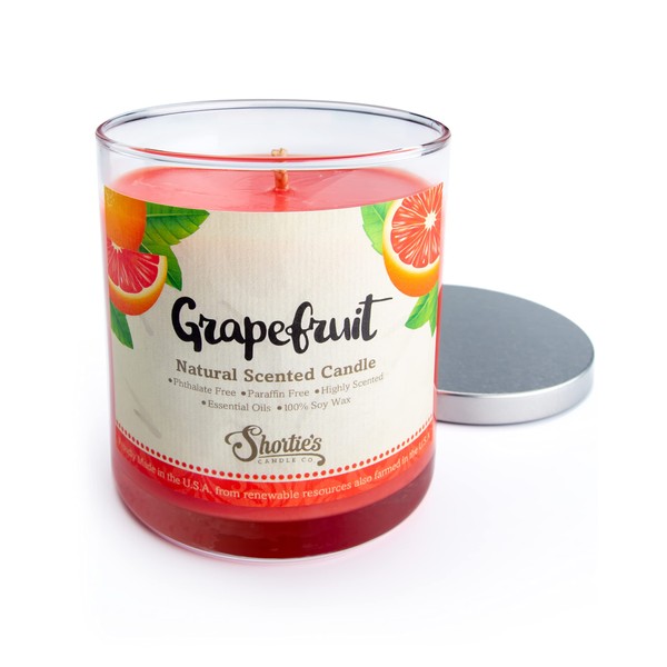 Grapefruit Highly Scented Natural Soy Candle, Essential Fragrance Oils, 100% Soy, Phthalate & Paraben Free, Clean Burning, 9 Oz.