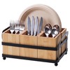 Candco Silverware Holder, Wood Utensil Caddy Paper Plate Dispenser for
