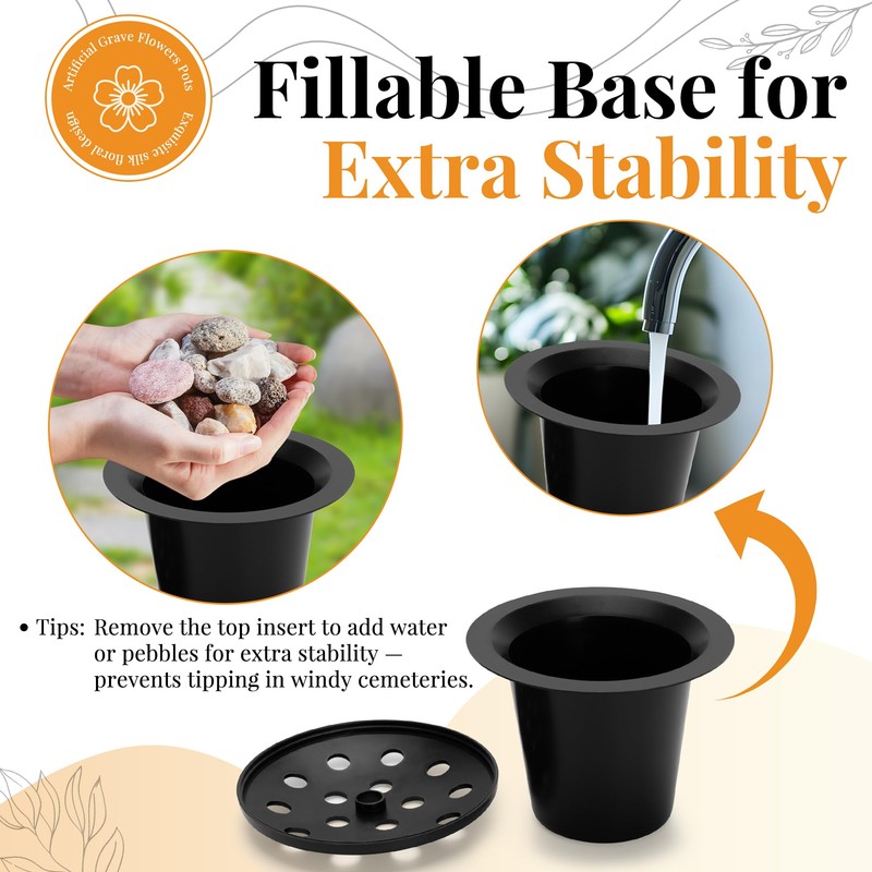 GeekLeaf 2 Pcs Artificial Flowers for Graves, Grave Flowers Pots