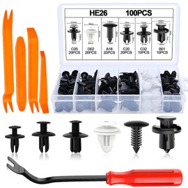 100Pcs Car Body Trim Clips, Car Retainer Clips, Auto Body Bumper Fender Retainer Clips Liner Fixed Clips Fasteners Tool, Universal Car Auto Body Fastener Rivet Trim Clips with Panel Removal Tool